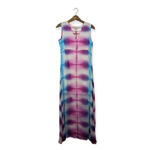 NWT RAGA Pink & Blue Tie Dye Beating Hearts Slit Maxi Lightweight Dress Size S